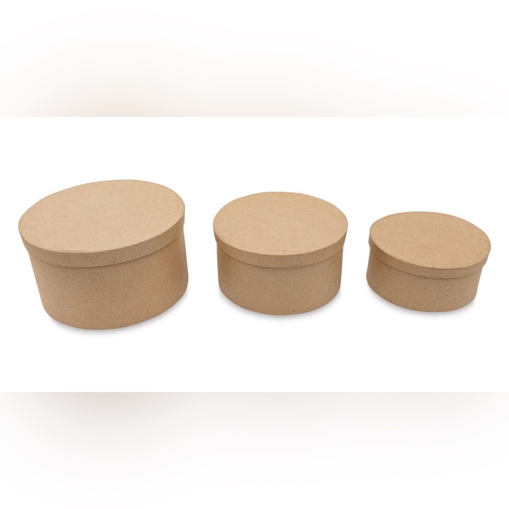 NIP Set of 3 Round Paper Mache Nesting Boxes For Craft Projects Storage Gifts